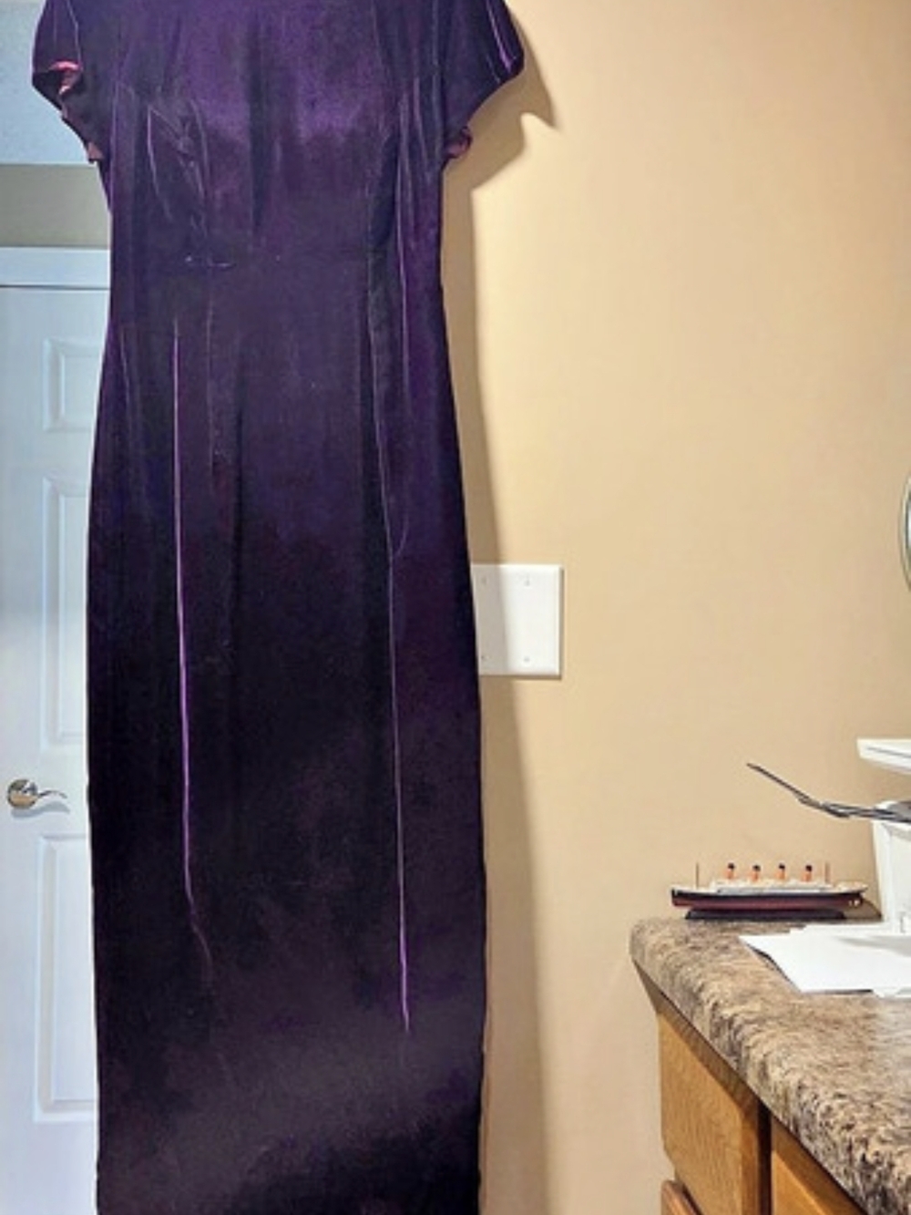 Bill Levkoff Purple Velvet Maxi Dress W/Matching Shoes.